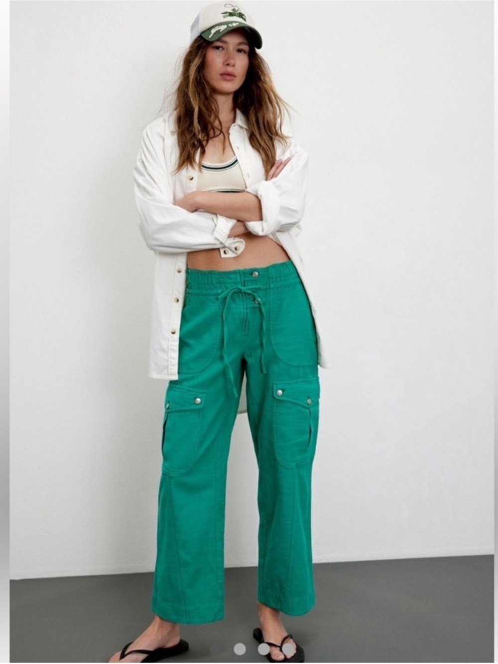 NEW Free People We The Free Park Ave Pull-On Utility Pants. Golf Green. Size M. - Picture 1 of 12